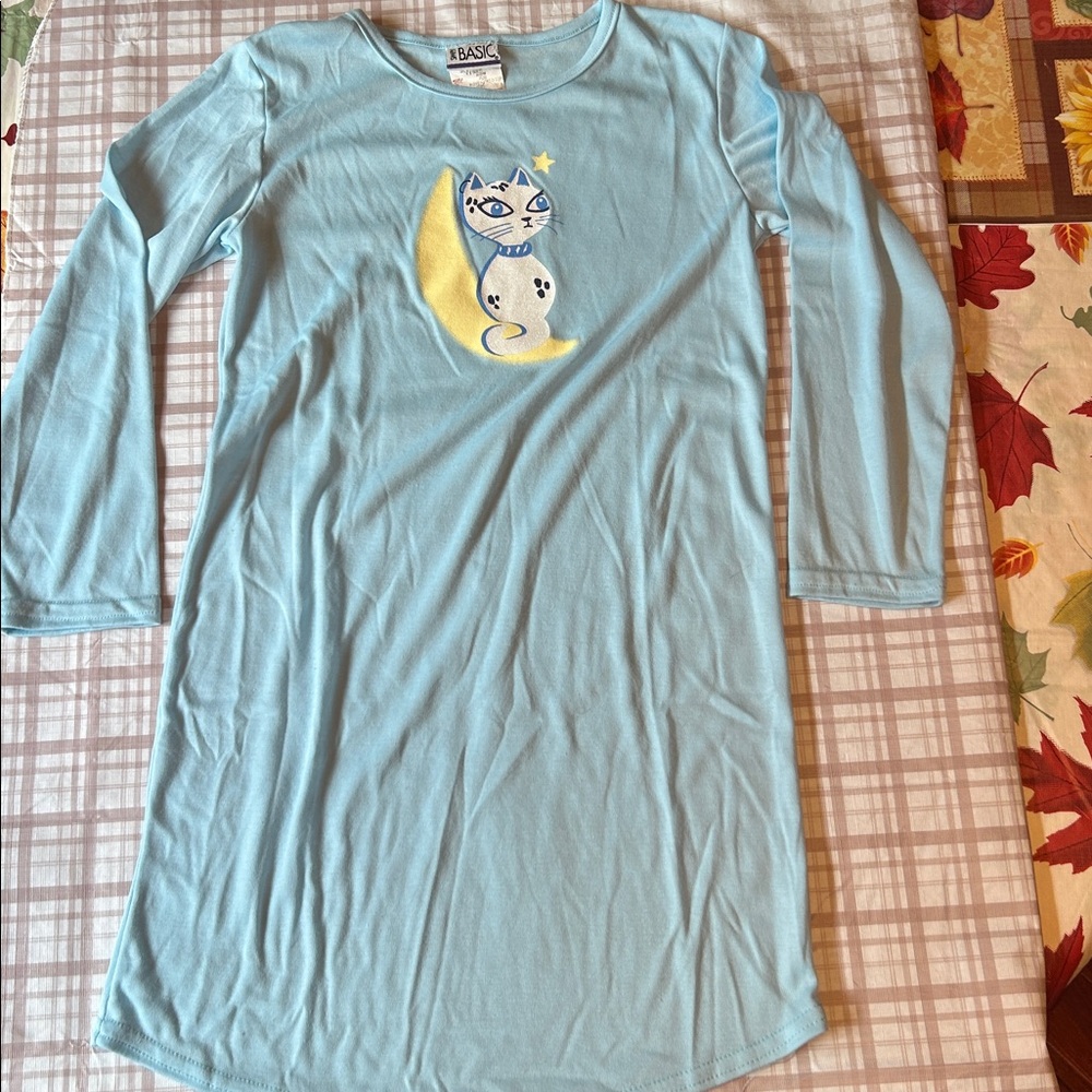 Basic Girl’s Blue Cat Pajama Dress